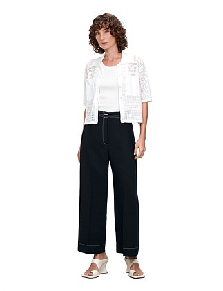 DOUBLE WEAVE BELTED CROPPED PANT