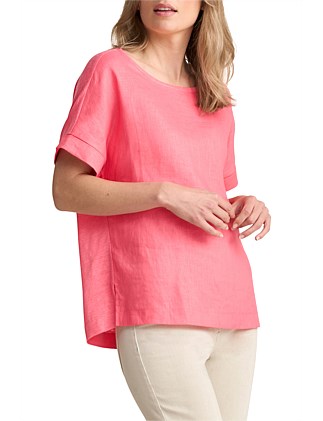 LINEN MIX TOP - CORAL