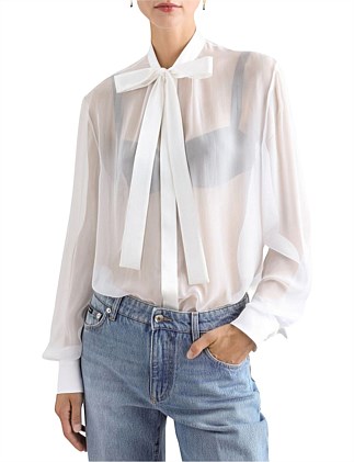 SHEER CHIFFON BLOUSE WITH BOW