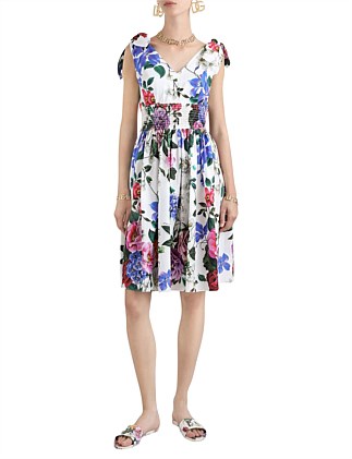 SLEEVELESS FLORAL MIDI DRESS WITH TIE SHOULDER