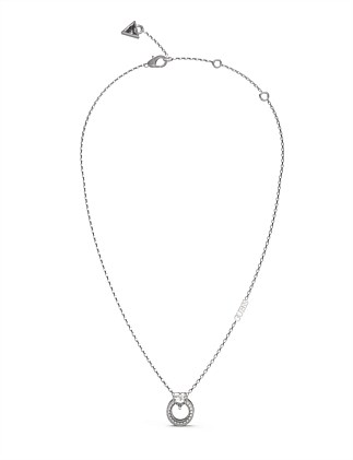 GUESS M'AMA NON M'AMA 16-18" HEART CRYS CIRCLE SILVER NECKLACE