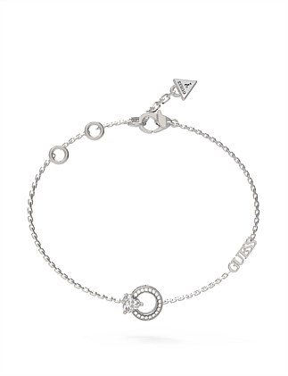 GUESS M'AMA NON M'AMA 16-18" HEART CRYS CIRCLE SILVER BRACELET