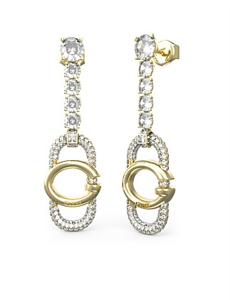 GUESS OH MY G 41MM G LOGO&CRYS TENNIS GOLD EARRINGS