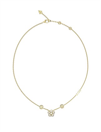 GUESS SHINING WINTER 16-18''4G LOGO & PAVE FLOWER GOLD NECKLACE