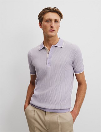 Cotton Silk Textured Knit Polo