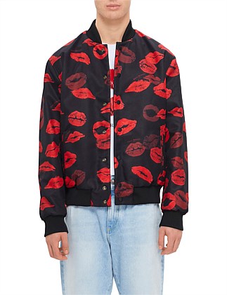 REVERSIBLE KISS PRINT NYLON BOMBER JACKT