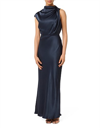 SIENNA PETITE HIGH NECK SATIN MAXI DRESS