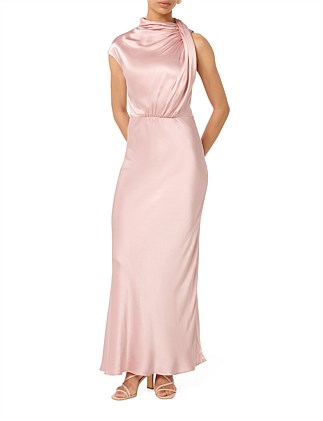 SIENNA PETITE HIGH NECK SATIN MAXI DRESS