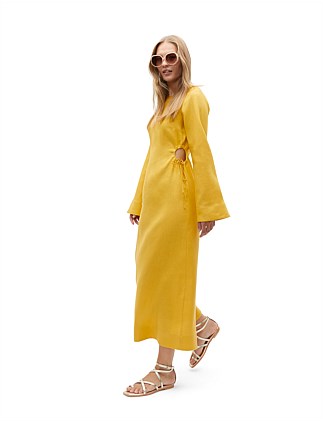 LINEN TIE SIDE MIDI DRESS