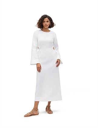 LINEN TIE SIDE MIDI DRESS