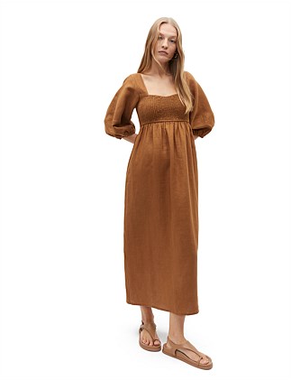 LINEN PUFF SLEEVE SUN DRESS