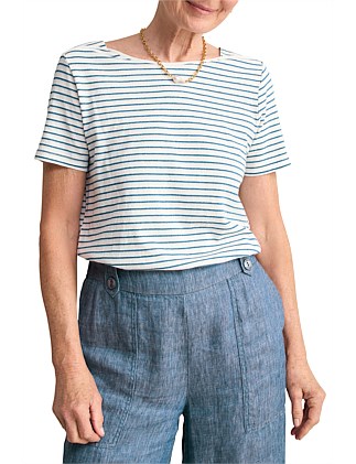 STRIPE BATEAU T-SHIRT - INDIGO/WHITE