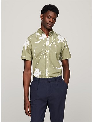 Tropical Print Short Sleeve Poplin Shirt