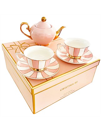 Paris Pinstripe Blush Tea set 5pce