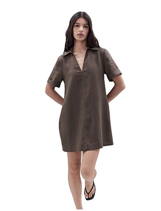 COLLARED LINEN DRESS