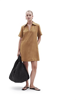 COLLARED LINEN DRESS