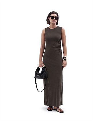 RUCHED SLEEVELESS MESH DRESS