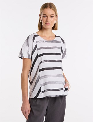 SHORT SLEEVE BRUSHED STRIPE TOP