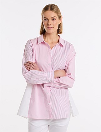 LONG SLEEVE SPLICED STRIPE SHIRT