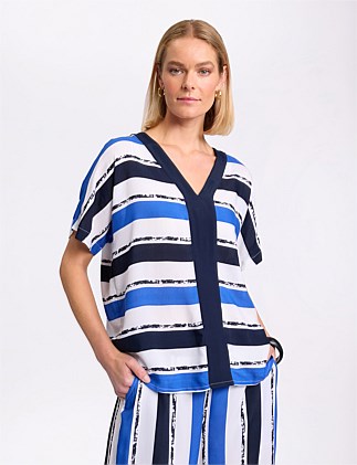 SHORT SLEEVE STRIPE VISCOSE TOP