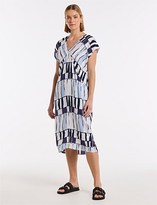 SHORT SLEEVE ABSTRACT STAMP DRESS