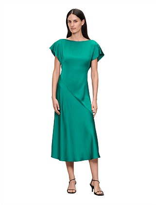 LUSTRE SATIN BOAT NECK MIDI