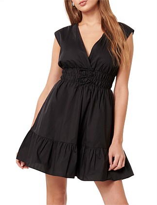 ALBY TIE FRONT COTTON MINI DRESS