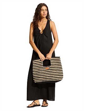 Raffia Stripe Basket Bag