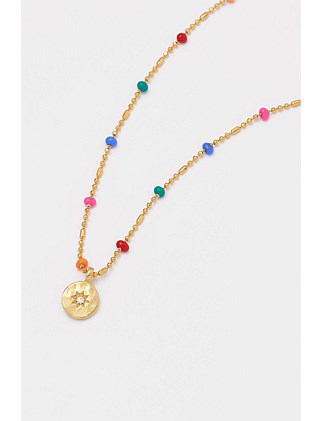 RAINDBOW BEAD PENDANT COIN NECKLACE