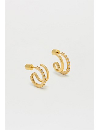 DOUBLE LOOP HOOP EARRINGS WITH CZ