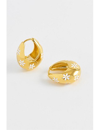 FLOWER PATTERN CHUNKY HINGE HOOP EARRINGS