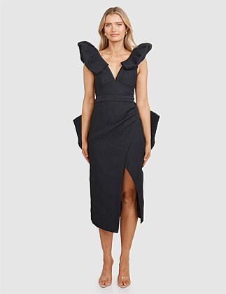 KIM PUFF SHOULDER MIDI DRESS