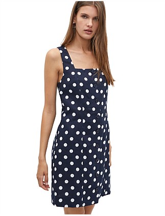 LINEN SPOT BUTTON MINI DRESS