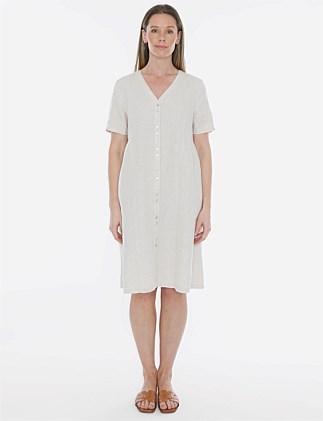 Double Button V-Neck Dress