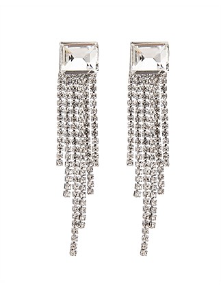 CRYSTAL FRINGE EARRINGS W CRYSTAL STUD