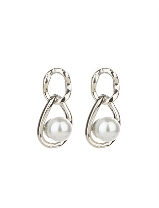 CHAIN LINK EARRINGS W PEARL