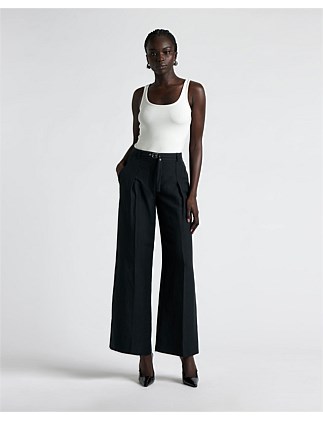 LINEN BLEND BELTED WIDE LEG PANT