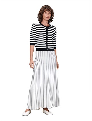 STRIPE PLEATED KNIT SKIRT