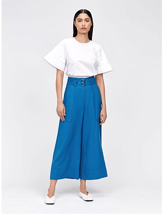 SANDWASHED VISCOSE BELTED CROPPED PANT