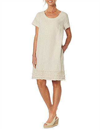 Ruffle Hem Linen Dress