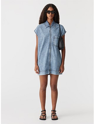 organic denim zip front dress