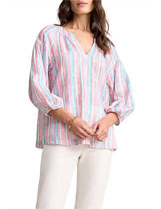 PUFF SLEEVE LINEN TOP - MULTI