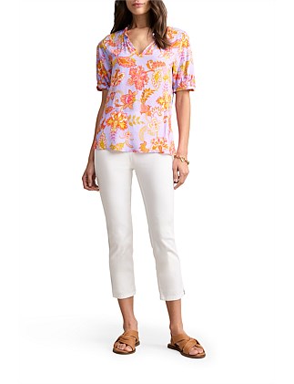 PRINTED FRILL NECK BLOUSE - MULTICOLOUR