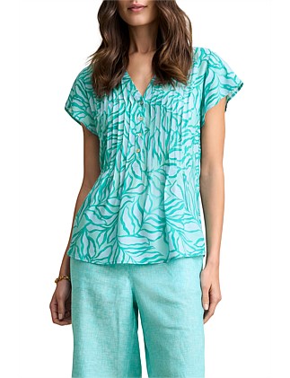 LIGHTWEIGHT PRINT BLOUSE - AQUA