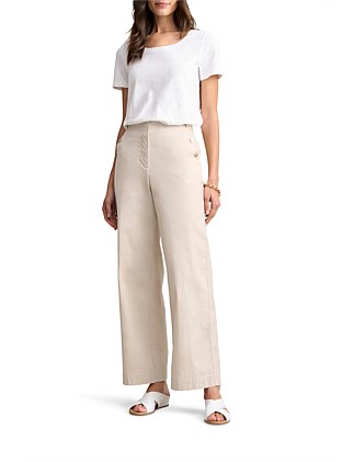 COTTON WIDE LEG PANT - PEBBLE