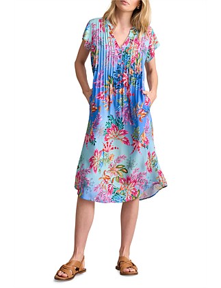 PLEAT FRONT MIDI DRESS - MIDSUMMER PAISLEY PRINT