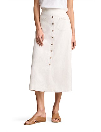 LINEN BRAID DETAIL SKIRT - WHITE