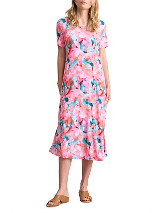 TRAPEZE JERSEY DRESS - SUMMER FLORAL PRINT