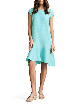 FRENCH LINEN SUN DRESS - AQUA