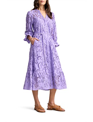 BRODERIE LACE DRESS - BRIGHT LILAC